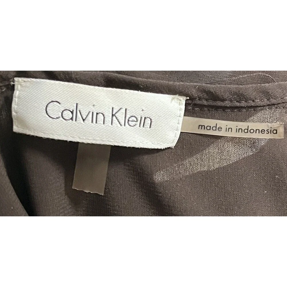 Calvin Klein Sleeveless V Neck Sleeveless Blouse Womens P Brown Office Siren - Picture 4 of 6